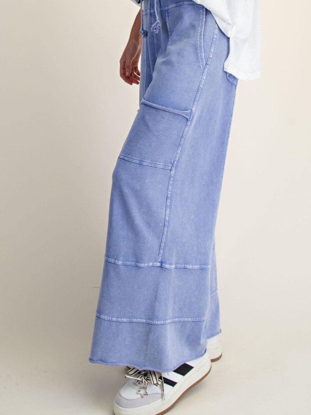 EASEL MINERAL WASHED TERRY KNIT PANTS 100% COTTON - Picture 2 of 4